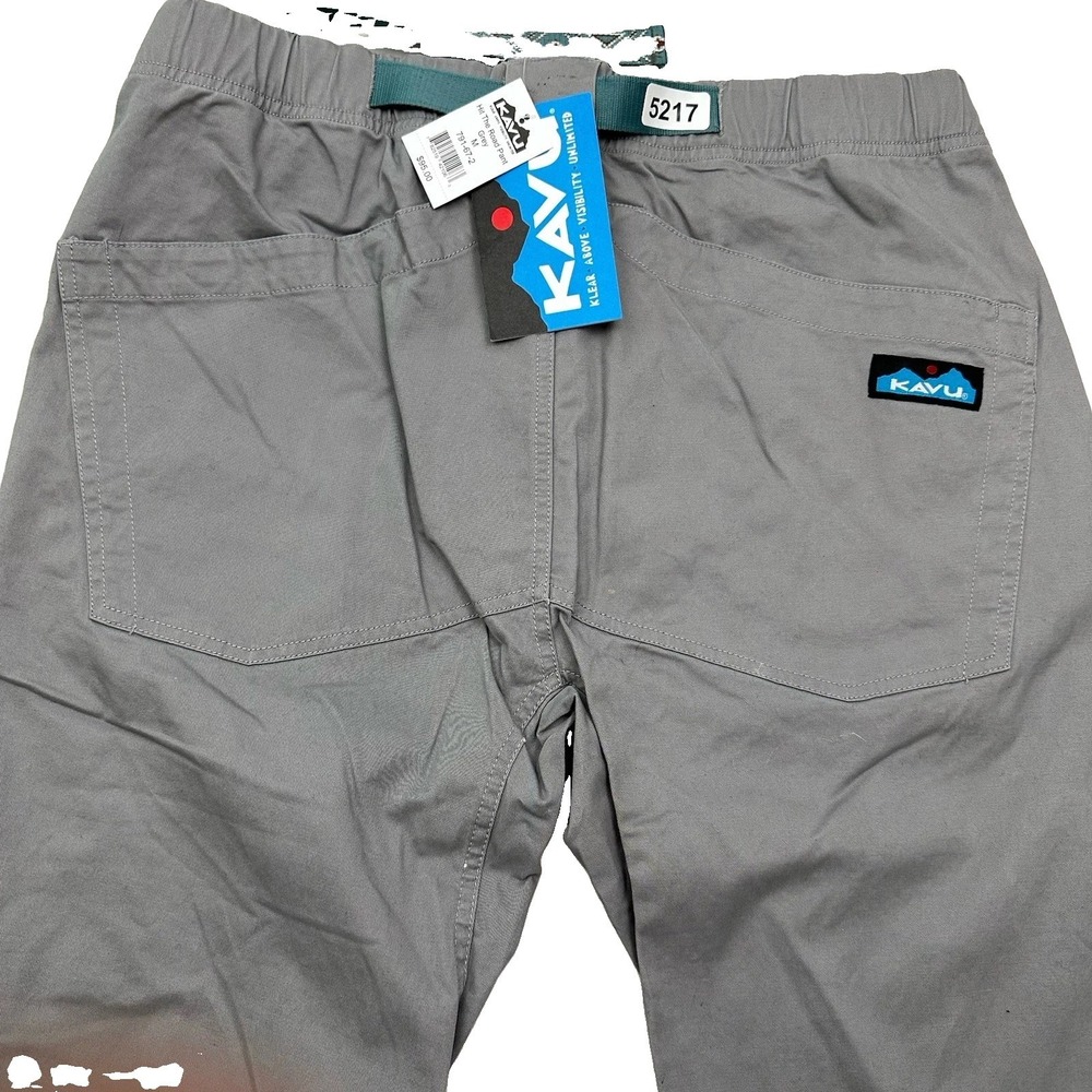 NEW KAVU Hit The Road Pants Men MEDIUM Gray Belted Elastic Waist Stretch Hiking